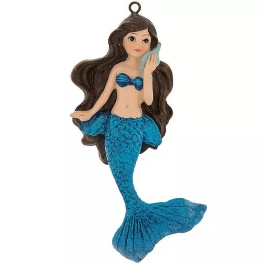 Blue Fin Mermaid Christmas Tree Resin Ornament Nautical Coastal Holiday Decor